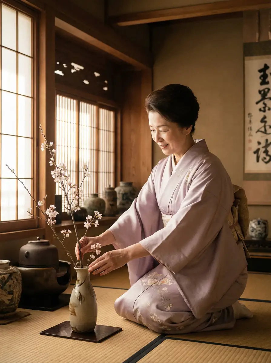 一位优雅的 里番 - 动漫推荐与热门里番推荐 在和室中插花